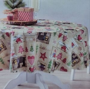 Holiday Time Christmas Farmhouse Theme Round Vinyl Tablecloth